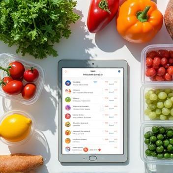 Personalised meal planning session with healthy foods and digital tools
